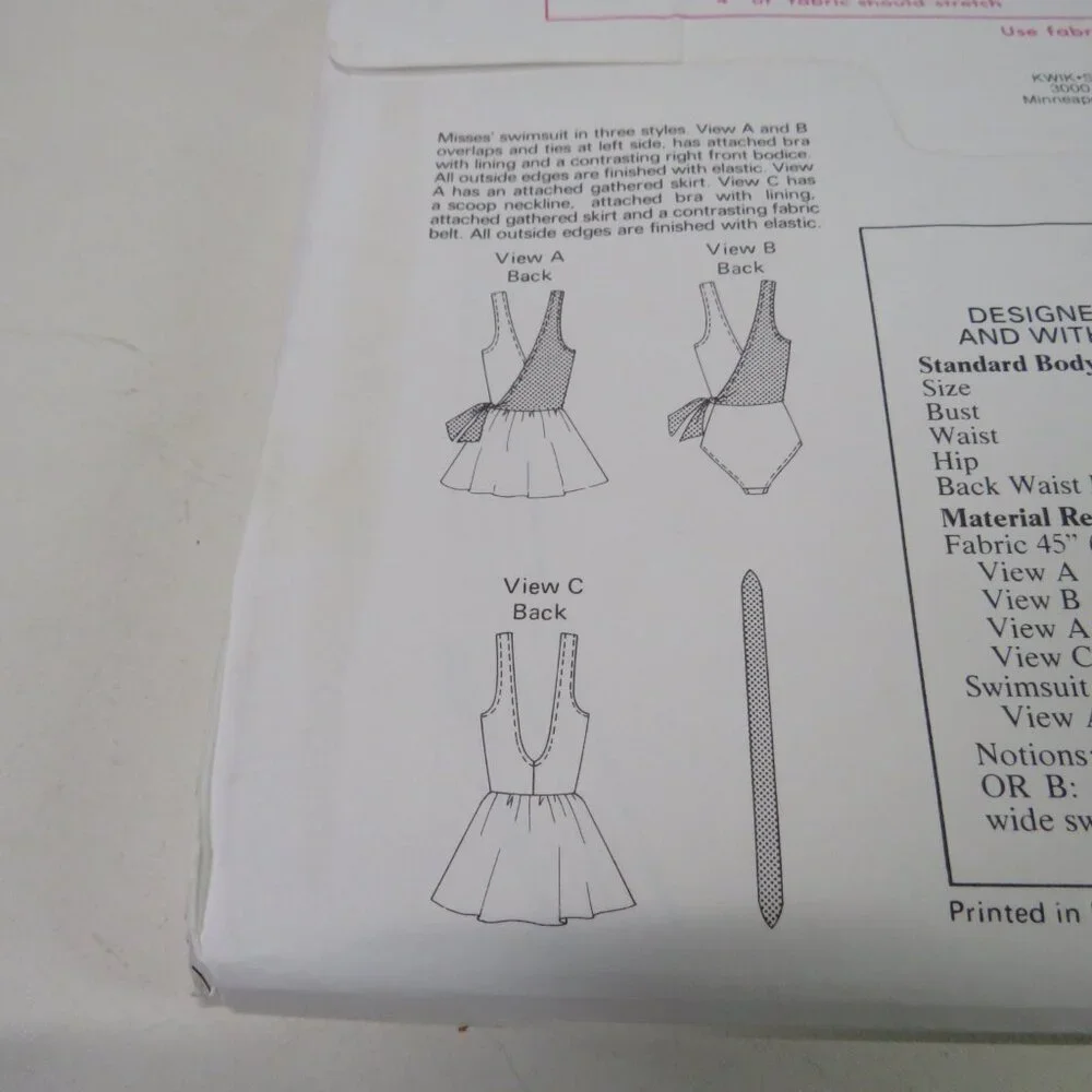 Kwik Sew 1429 sewing pattern swimsuit, (skirt optional) bodysuit UNCUT